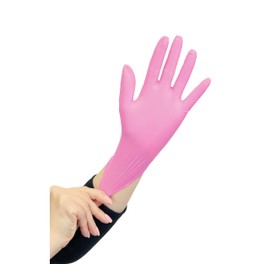King Midas Nitrile Gloves- Box of 100, Powder Free, Latex Free (Large, Pink)