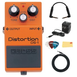 Boss DS-1 Distortion Bundle with Power Supply, Instrument Cable, Patch Cable, Picks, and Austin Bazaar Polishing Cloth