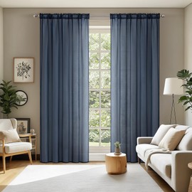 MIULEE 2 Panels Navy Blue Sheer Curtains 108 inches Long Window Curtains Rod Pocket Elegant Window Voile Panels/Drapes/Treatment for Bedroom Living Room (54X108 Inches)