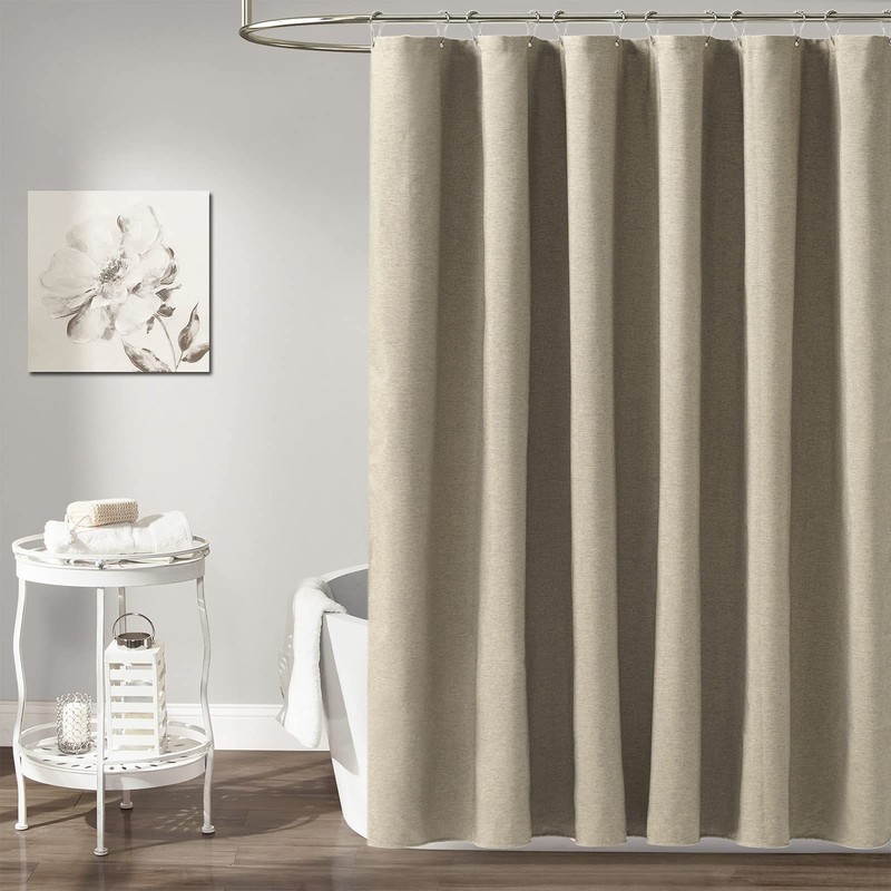 BTTN Fabric Shower Curtain - Linen Textured Weighted Cloth Shower