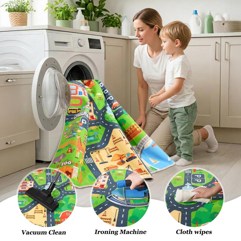 Town Road Car Rug 6x9 Ft, Non-Slip Railway Track Car