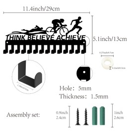 CREATCABIN Triathlon Medal Holder, Medal Hanger, Hook Hanging Awards, Wall Mount, Decor, Iron, Small Sports Medal Hanger for Racing, Swimming, Cycling, Running, Athletes, 29 x 13 cm