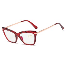 Jurchio Computer Reading Glasses Blue Light Blocking Readers for Women Cat Eye Lightweight Frame Eyeglasses Anti Glare Lens (Red, 2.25)