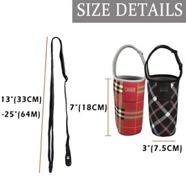 2 Pack Tumbler 30oz Carrier Holder Pouch, Bulckrew Water Bottle Holder Bag with Shoulder Strap, Fit for YETI, Rtic, Atlas, Ozark Trail Cups-Red&Black Grid