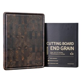 Muso Wood Large End Grain Cutting Borad 16x12 In, Checkered Cutting Board with Feet, Made from Walnut Wood, Chopping Board For Kitchen with Juice Groove Handles
