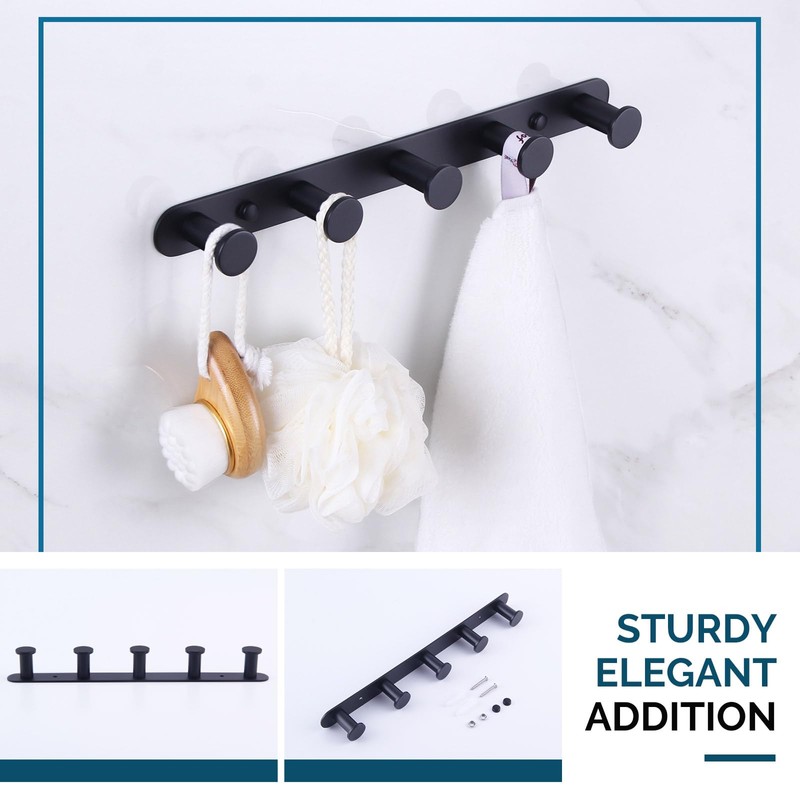 Angle Simple Towel Hook Rack Matte Black, SUS304 Stainless Steel