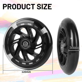 DBREAKS Luminous Stunt Scooter Wheels, Pack of 4 LED Light Wheels, 120 mm LED Scooter Replacement Wheels with ABEC, 9 Ball Bearings, Hardness 88A, Suitable for All Sorts of Scooters (Black)