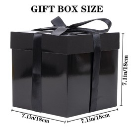 Jaywayang 5 Pack Black Gift Boxes with Lids, Ribbons and Tissue Papers Square Gift Boxes - 7.1 Inch - Birthday, Wedding, Presents Wrapping, Father's Day, Valentine's Day Decoration Party Favor Boxes.