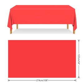 ELECLAND 2Pcs Red Plastic Table Covers 137cm x 274 cm Plastic Red Tablecloth Rectangle Red Table Cover for Baby Shower, Wedding, Birthday, Christmas Party Decorations