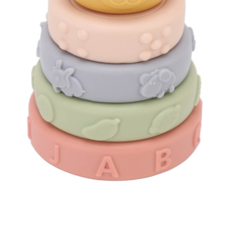 6 Pcs Soft Sensory Stacking Circle Toys with Bear Stacker
