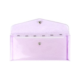 Cash Envelope Wallet with 6pcs Divider with Pockets and 2pcs Tab Stickers Set Reusable Budget Envelopes Purple Glitter PVC Money Bag Pouch Organizer for Budgeting Bill Receipt Coupons