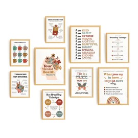Set 9 Mental Health Wall Decor - Motivational Posters For Office Mindset Posters, Counselling Calming Office Decor, Motivational Posters For Classroom Affirmation Posters (8x10 In UNFRAMED)