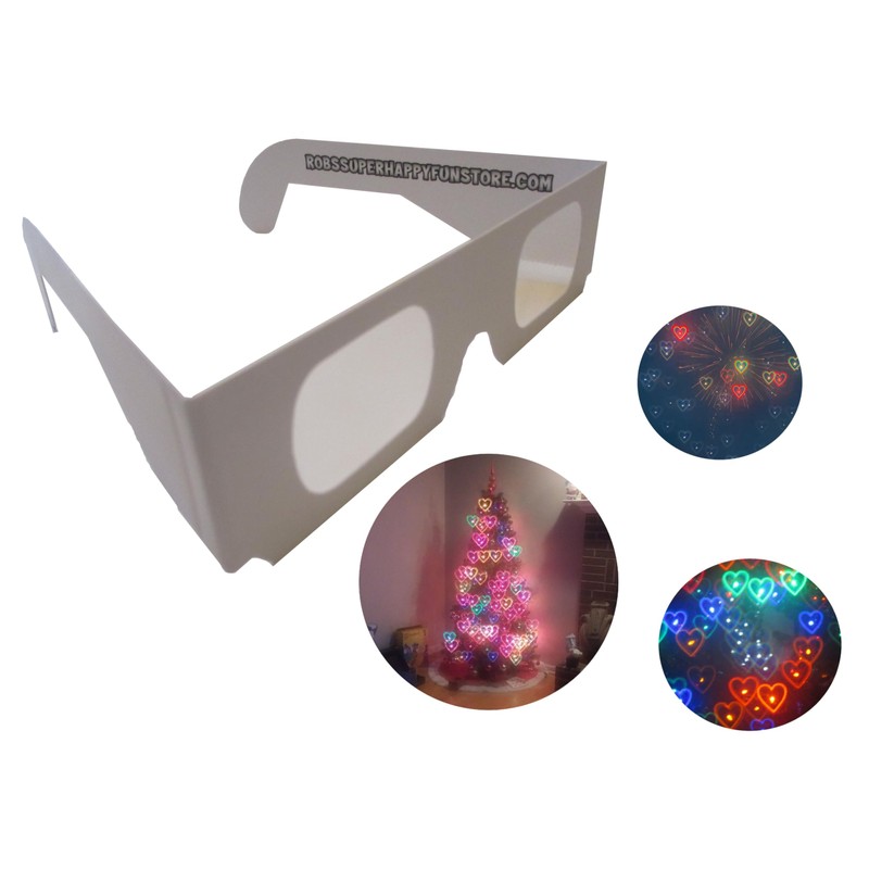 Fireworks Diffraction Glasses - 25 Rainbow Hearts (Plain White Frames)