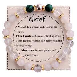 KSQS Healing Stone Bead Bracelet for Women, Natural Gemstones Balance Protection Bracelet, Spiritual Crystal Beads Bracelet Anxiety Relief with Meaning Card(#8)