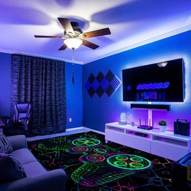 EISKBC Neon Gaming Area Rug, 3D Blacklight Game Controller Carpet, Non-Slip UV Reactive Fluorescent Floor Mat, Glow in The Dark Large Play Mat for Kids Game Room Playroom, 47x70inch