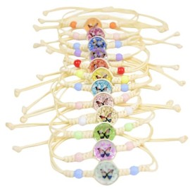 comvastars Pack of 12 bracelets girls, bracelets children, Vaiana chain, from 6 7 8 9 10 years, 8-26 cm adjustable friendship bracelet, Linen, dried flowers, glass, No gems