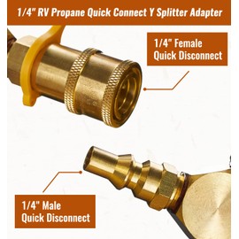 CALPOSE 1/4” RV Propane Quick Connect Y Splitter Adapter for RV, Trailer, Camper and More, 2 Way LP Gas Adapter 1/4" Quick Connect or Disconnect Kit