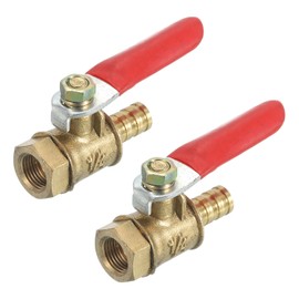 sourcing map 2Pcs Brass Water Mini Ball Valve Shut Off Switch, G1/8" Female x 5/16" Hose Barb, 180 Degree Operation Handle, Brass Valve