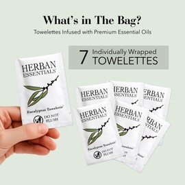 Herban Essentials - Eucalyptus Wipes & Towelettes - Essential Oil Wipes for Hands & Body - Travel Size Essentials and Toiletries - Natural, Individually Wrapped, Disposable & Moist Refresh (7 count)
