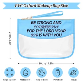Sazuwu Bible Verse Inspirational Christian Quote Gifts Blue Makeup Bags with Zipper Christian Motivational Gifts Cosmetic Travel Bag Organizer Inspirational Gifts for Women Friends Religious