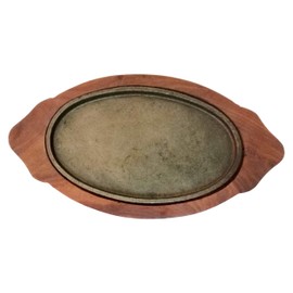 Sahishnu Online And Marketing Fajita Pan with Wooden Tray, Sizzling Brownie Sizzler Plate/Tray with Wooden Base Oval