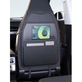 Car Seat Back Organizer for Rear Passenger Storage – Black Hanging Organizer with Transparent Upper Pocket and Adjustable Buckle Straps