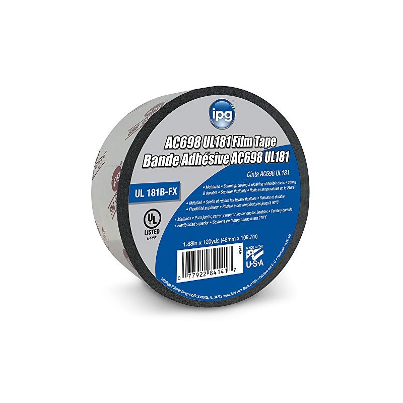 IPG AC698 UL181 Printed Film Metalized HVAC Tape, 1.88" x