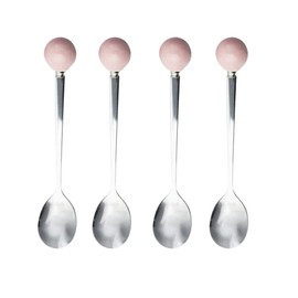 Stainless Steel Coffee Spoon,Teaspoon,Sugar Spoon,Korean Dessert Spoon with Ceramic Ball, Spoons 4 Pieces 5.5 Inches Pink