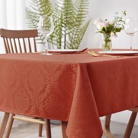 maxmill Jacquard Tablecloth Damask Design Spillproof Wrinkle Free Heavy Weight Soft Table Cloth Decorative Fabric Table Cover for Outdoor and Indoor Use Oblong 60 x 120 Inch Rust