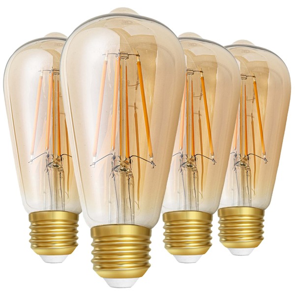LED Bulbs, Edison Bulbs, Filament Bulbs, E26 Base, 80W Equivalent, 806lm, 2700K Light Bulb, Chandelier Bulb, Retro Bulb, Stylish, Wide Light Distribution, Non-Dimmable, PSE Certified, Pack of 4