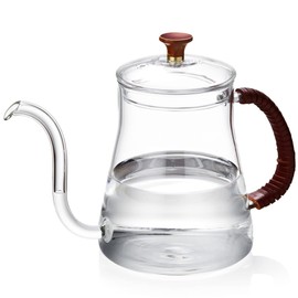 Unbreakable Gooseneck Kettle for Drip Coffee, 20oz/600ml Glass Coffee Kettle with Lid