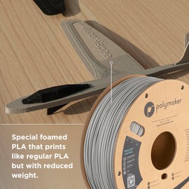 Polymaker Light Weight PLA Filament 1.75mm Grey 0.8kg, PolyLite 3D Printer PLA Filament Grey Low Density, Print with Most 3D Printers