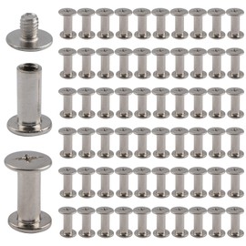 INCREWAY Phillips Screws, 60 Sets 5mm X 12mm Nickel Plated Chicago Binding Screws Round Cross Head Stud Screw Posts Nail Rivet Chicago Button, Silver Tone