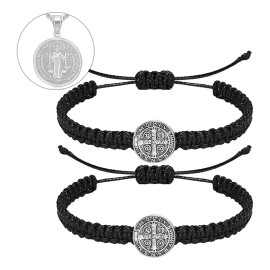 Beayungry 2pz Pulsera Tejidas Medalla San Benito Hombre Mujer Día de San Valentín Regalo