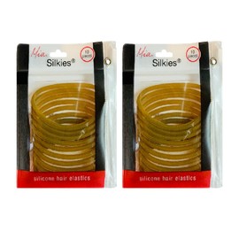Mia Silkies, Silicone Hair Elastics, Hair Rubber Bands, Translucent Brown, for Women, Athletes, Girls, Thick Hair 2pks 20pcs