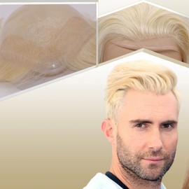 Lishy Mens Toupee European Human hair Replacement for Men Hairpiece Swiss Lace Front 0.08mm Thin Skin PU All V-looped Man Wigs 10x8inch #613 Platinum Blonde Color