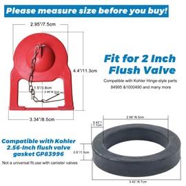 Toilet Flapper Replacement with Toilet Flush Valve Seal Gasket Compatible with Kohler Parts 84995 and 1000490 Flapper Replacement and Kohler GP83996 Gasket, 2.5 Inch