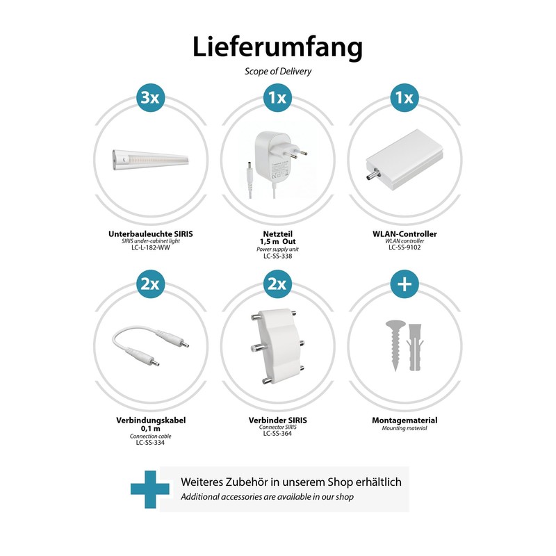 ledscom.de SIRIS Smart LED Under-Unit Light, Matte White, WiFi Controller,