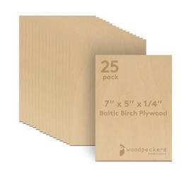 Baltic Birch Plywood, 6 mm 1/4 x 5 x 7 Inch Craft Wood, Pack of 25 B/BB Grade Baltic Birch Sheets, Perfect for Laser, CNC Cutting and Wood Burning, by Woodpeckers