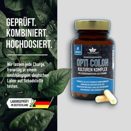 naturalie® - OPTI COLON® - Laboratory Tested Culture Complex Developed with Professionals - 13 Bacteria Strains + B Vitamins - High Activity of 14 MRD kbE per Capsule - BPA-Free Glass Jar - 60