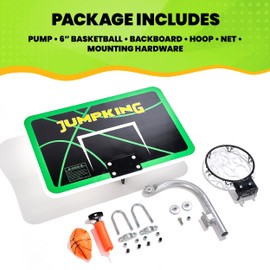 JumpKing Trampoline Basketball Hoop Set – Breakaway Metal Ring with Goose Neck Pole & Inflatable Mini Basketball (Fits Most Trampoline Models)