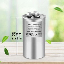 30/5 uF 30+5 MFD 370V or 440V Dual Run Start Round A/C Capacitor, 30 5 uF 370 440 Volt VAC CBB65B Air Conditioner Capacitors for AC Unit, Fan Motor Start, Heat Pump, Condenser Straight Cool, 2PCS