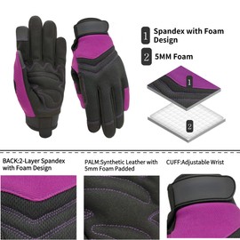 MSUPSAV 2 Pairs Utility Work Gloves,Garden Gloves Women,Gardening Gloves,Outdoor Yard Gloves,Mechanic Gloves,Gifts for Women,2 Pairs Per Pack-Purple Work Gloves,Small