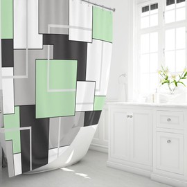 BTTN BTTN Extra Long Geometric Decorative Fabric Shower Curtain Set - 72x84 Inch, Water Repellent, Large Hotel Modern Unique Mint Green