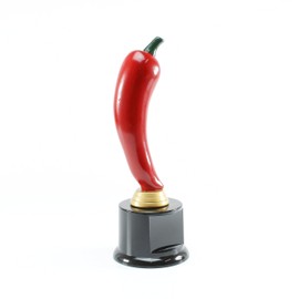 Red Chili Pepper Trophy on Round Base - 8.25 Inch Tall | Engraved Chili Pepper Award - Customize Now