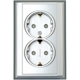 Kopp 927620086 Malta two-way socket with earthing contact complete device with increased touch protection, silver, 2