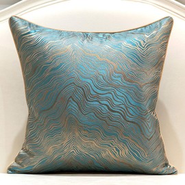 Avigers 18 x 18 Inch Square Green Teal Gold Abstract Striped Embroidery Cushion Case Luxury Modern Throw Pillow Cover Decorative Pillow for Couch Living Room Bedroom Car