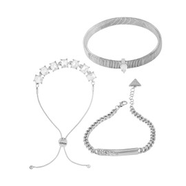 GUESS Silvertone 3 Piece Crystal Stone Mixed Bracelet Set