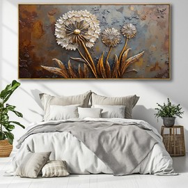 Framed Large White Flower Wall Art with Taupe Background Elegant Flower Framed Floral Canvas Print for Living Room, Bedroom, Dining Room, Home Office Modern Ready to Hang Home Decor - 20"x40"