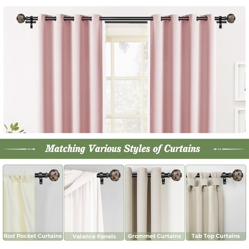 USFOOK 1 Inch Double Curtain Rods 72 to 144 Inches